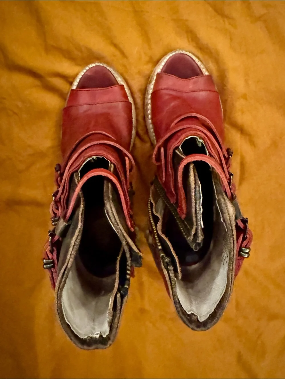 Freebird by Steven Red and Cream Open-Toe Strappy Ankle Booties - Picture 8 of 9